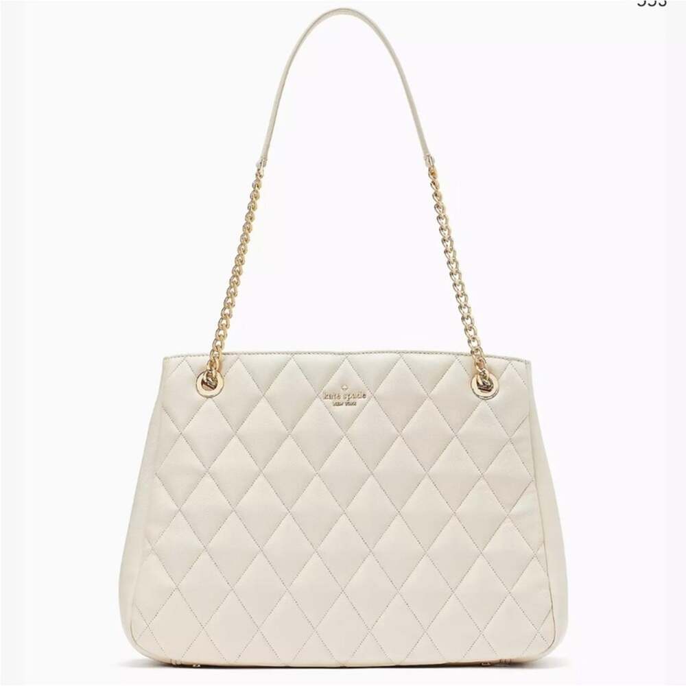 Kate Spade NY Carey Tote Parchment Gold Chain with Pink Dust Bag Retail $549 NWT
